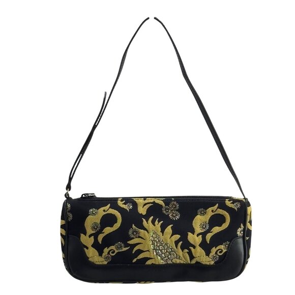 Dolce & Gabbana Black & Gold Embroidered Shoulder Bag Metallic  Accents Dust Bag - Picture 6 of 8